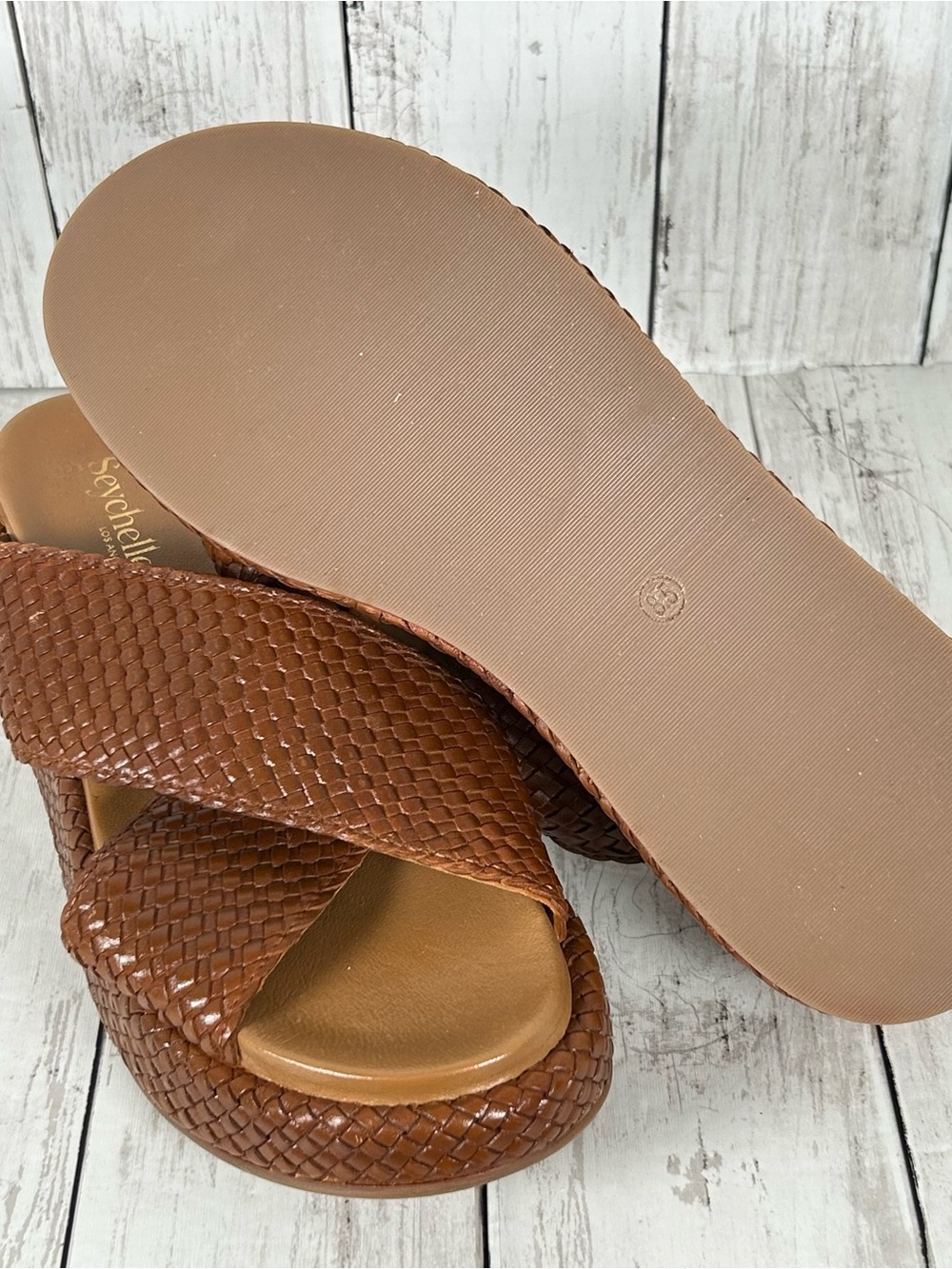 Seychelles Key West Woven Leather Platform Sandals Brown Anthropologie 8.5 NEW - Picture 5 of 5